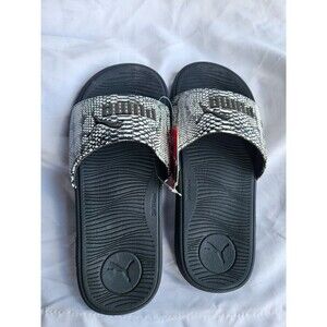 PUMA Cool Cat 2.0 Slides‎ Womens Size 9 Flip Flops Animal Print Black White Gold